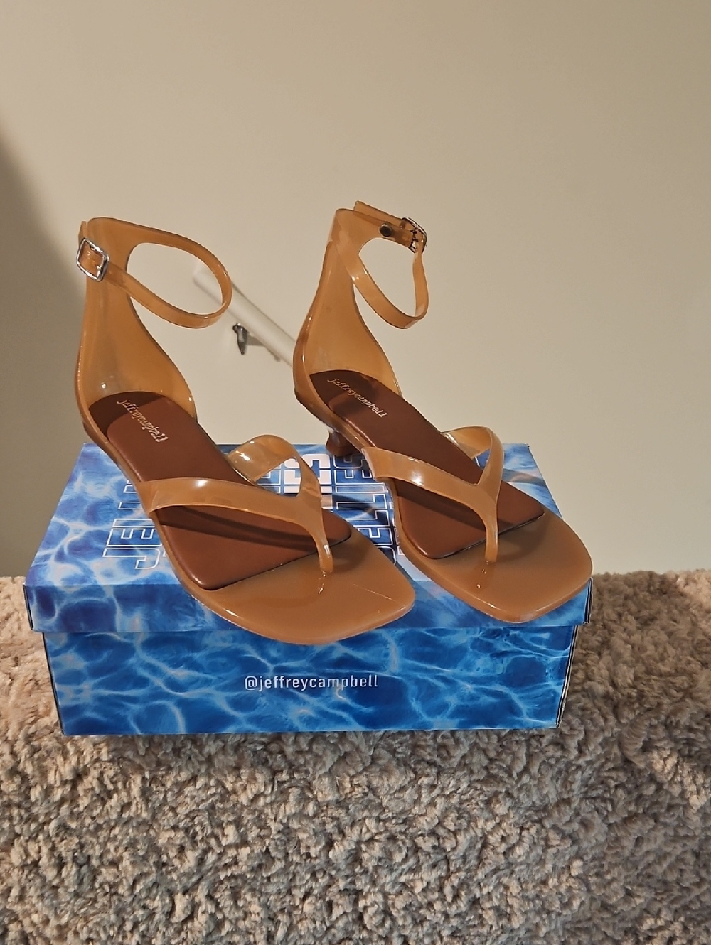 Jeffrey Campbell Jelly Cognac Tan Ankle-Strap Toe-Loop Sandals
